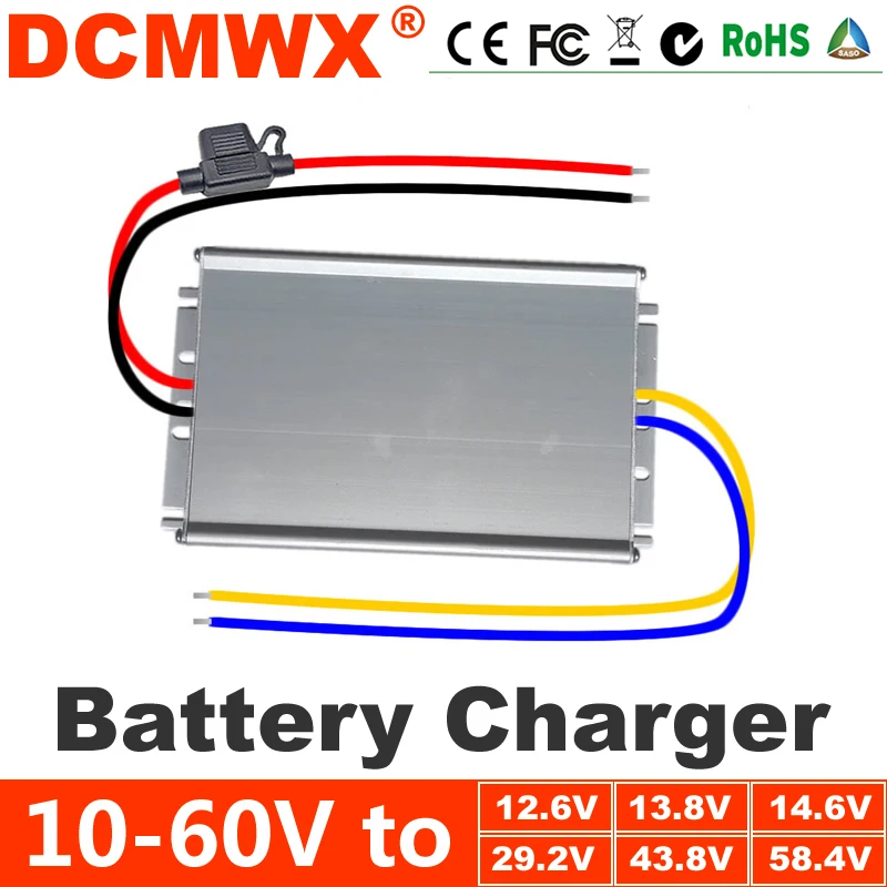 DCMWX DC DC 12.6V 14.6V 29.2V 43.8V Lifepo4 Lithium Battery Charger 30A 15A 10A 7.5A Waterproof Electric Car Charger with ACC