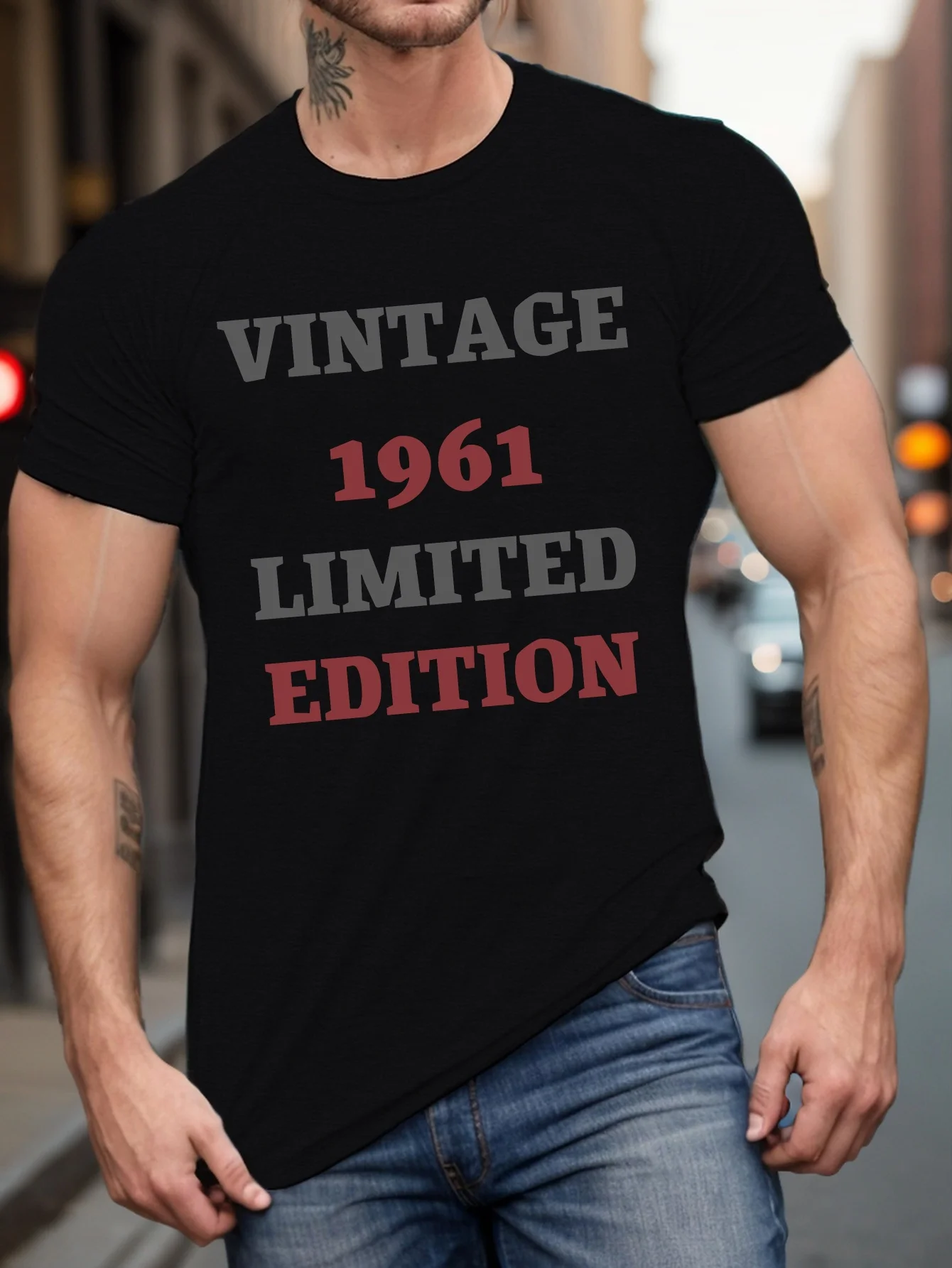 

New t-shirt-Plus Size Men's Vintage 1961 Limited Edition Graphic Print T-Shirt - Geometric Pattern Short Sleeve Summer Tee,