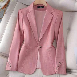 Fashion Spring Autumn Plaid Suit Coat 2024 Women Pink Black Blazers Lady Slim Small Outerwear Feminine Casual Tops Suit Jackets