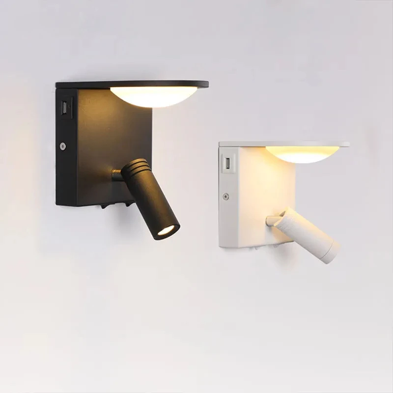 

USB Fast Charging Wall Lamp Reading Room Light Bedside Lamp Bedroom Living Room Study Decorate Wall Light With Spotlight