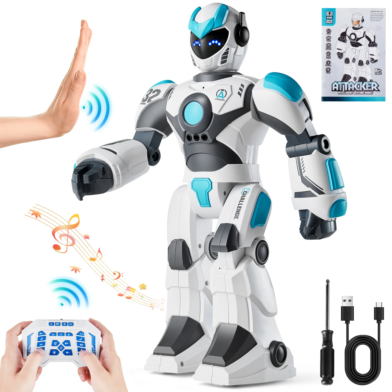 

SucceBuy RC Robot Toys Mechanical Combat Police Early Education Intelligent Robot Electric Singing Children's Birthday Gift