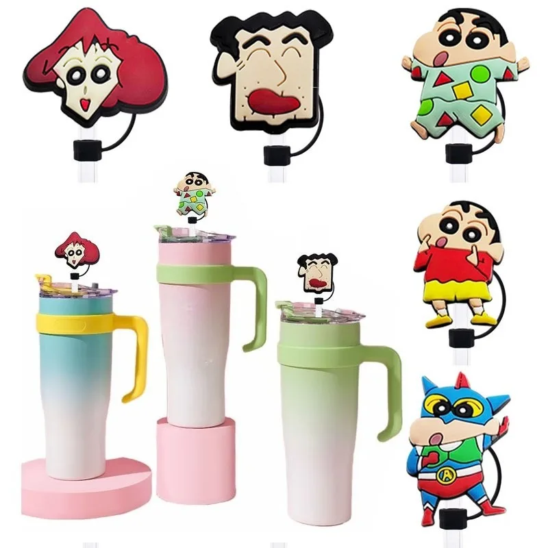 

21pcs New Crayon ShinChans Straw Cover Cap 10MM Drink Straw Plug Reusable Splash Proof Drinking Fit Cup PVC Acc Essorie Party