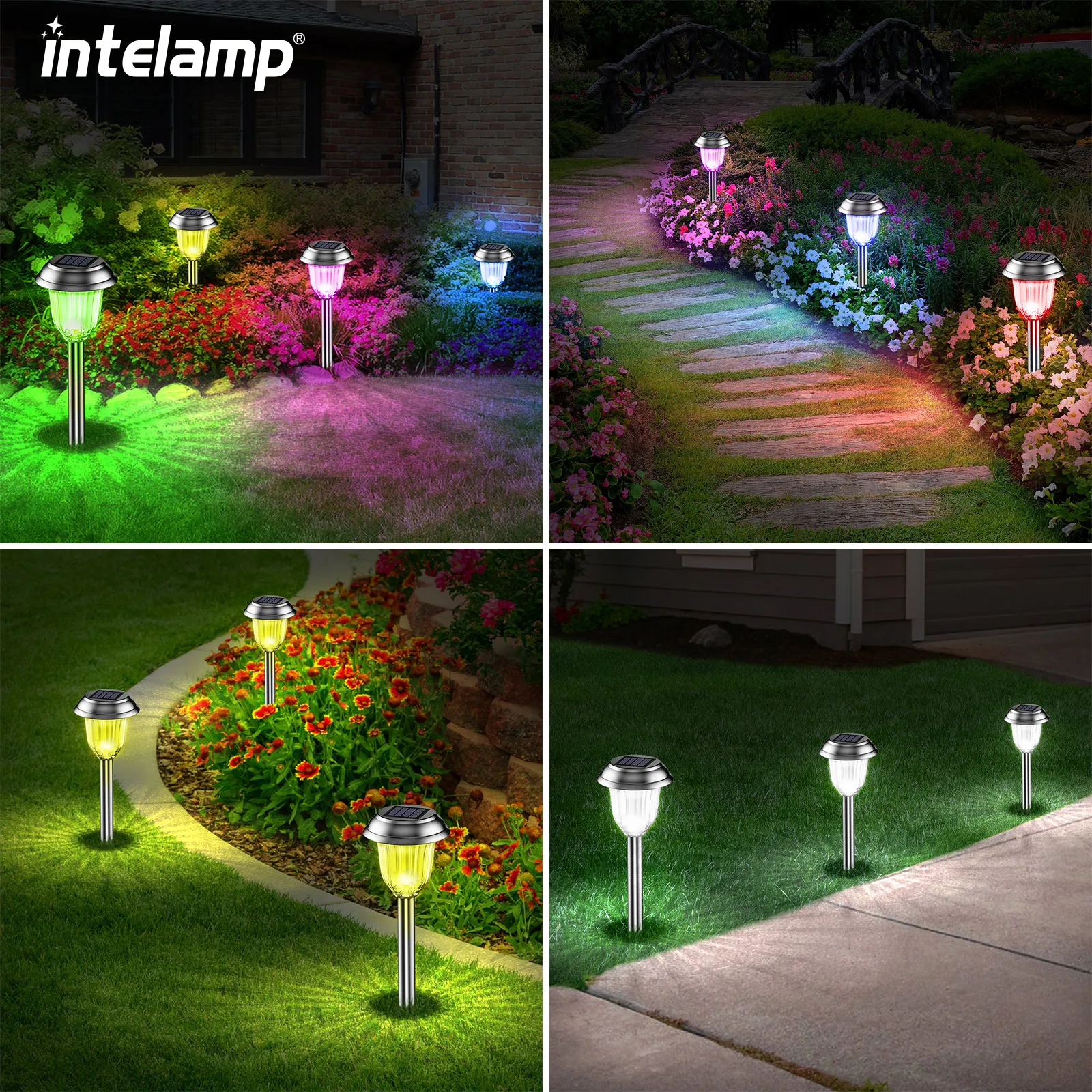 

6Pack Stainless steel color solar lawn lamp outdoor IP65 waterproof courtyard lamp lawn yard path decoration