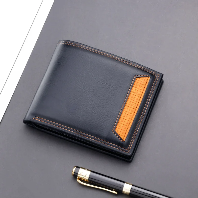 Fashion Men's High Quality Short Cross Section Wallet Youth Tri-fold Purse Business Multi-card PU Leather Male Card holder