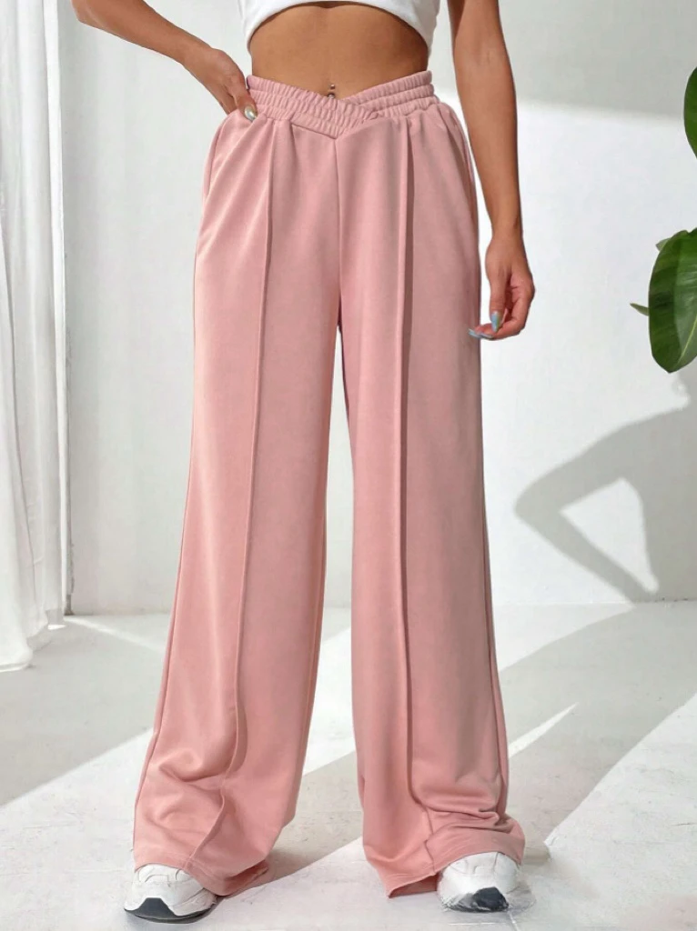 

Patchwork Wide Leg Pants for Women, Casual Asymmetrical Pants, Full Length, Spring, Summer, 2024