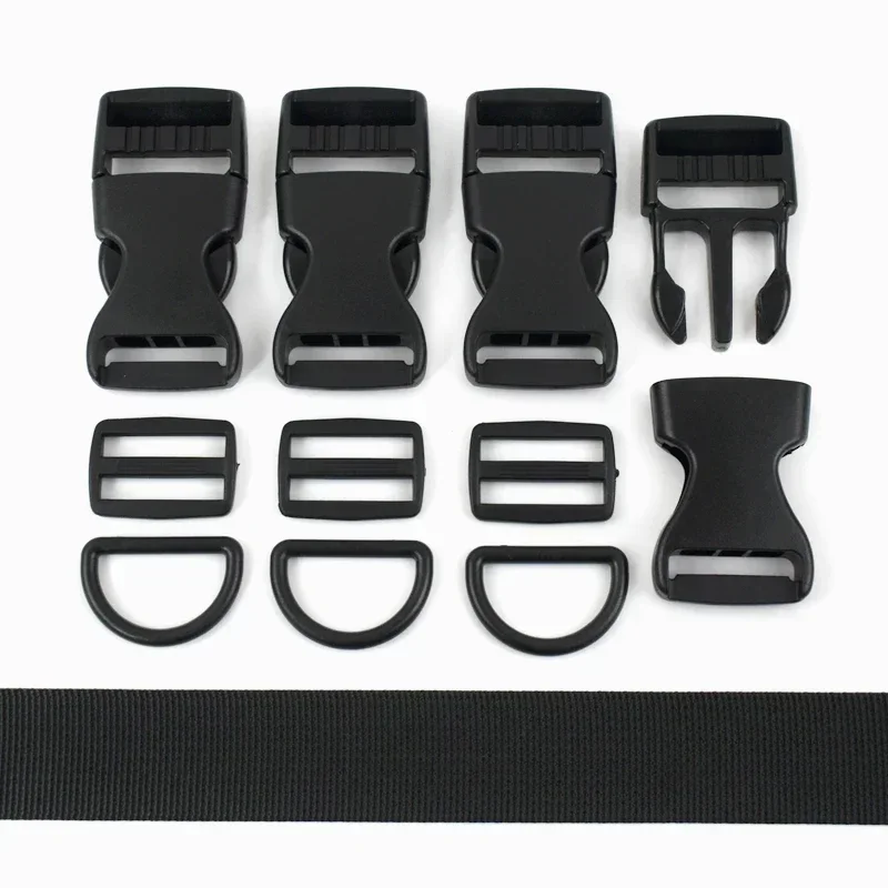 1-5Sets 25mm Nylon Webbing Plastic D Ring Bag Side Release Buckle Adjust Clasp for Dog Collar Bags Strap DIY Parts Accessories