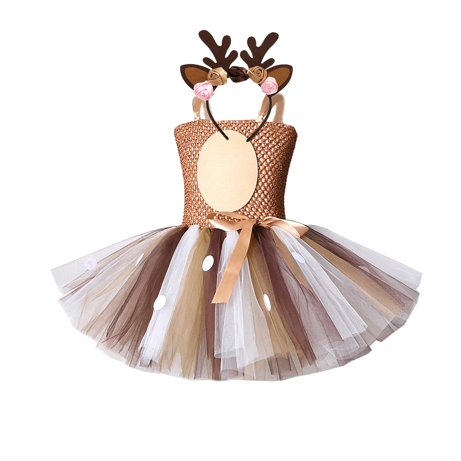 Costume de cerf pour filles, robe tutu d\'Halloween et de Noël, renne, wapiti, costume de paupières cosplay, vêtements de fête d\'anniversaire pour