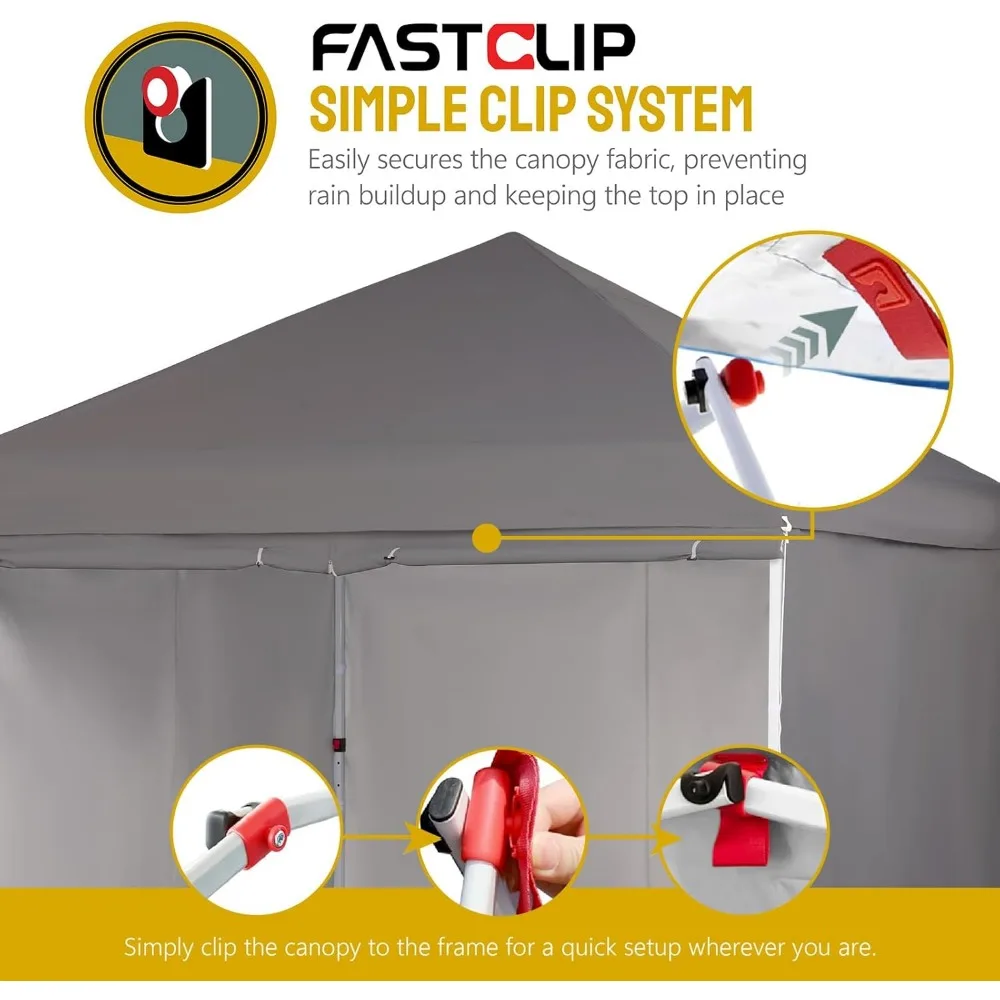 مظلة فورية تجارية مقاس 10 × 10 مع قفل مركزي و4 جدران جانبية - رمادي