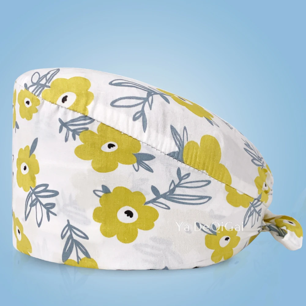 Exquisitos gorros con estampado de flores de alta gama, gorro de trabajo de laboratorio de cocina, médico, enfermera, dentista, cirugía, salón de belleza