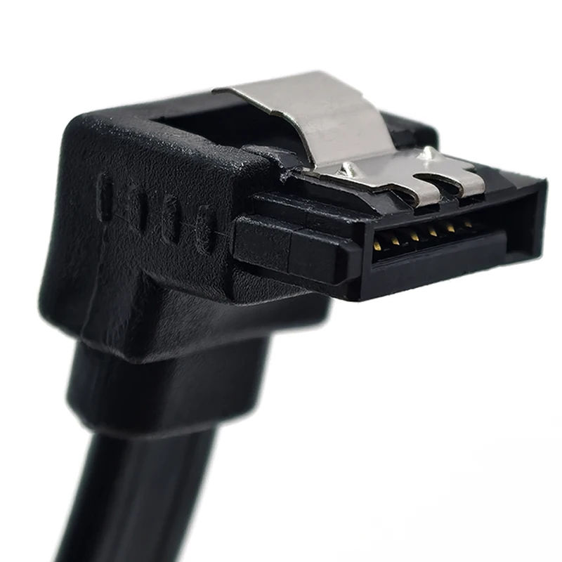 Cabo de dados sata de 40cm, ângulo reto de 90 graus, cabo sata 3.0 6gbps preto com cabo sata de travamento para unidades de cd dvd hdd, ssd, 1-10 peças