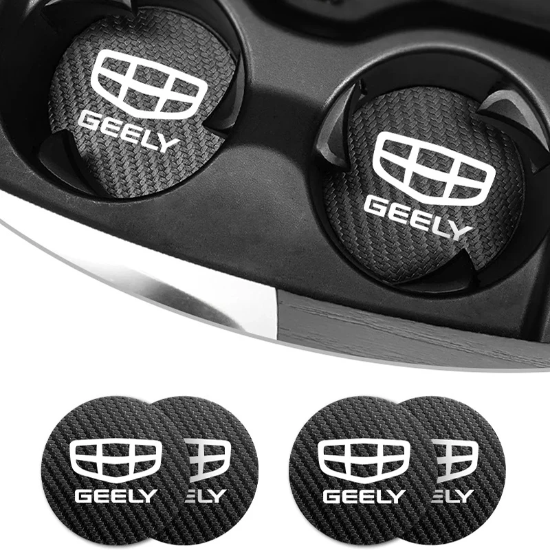 2Pcs Thickened Carbon Fiber Car Cup Mat for Geely Monjaro Atlas Coolray Emgrand Lynk & Co 01 02 03 Vision Auto Accessories