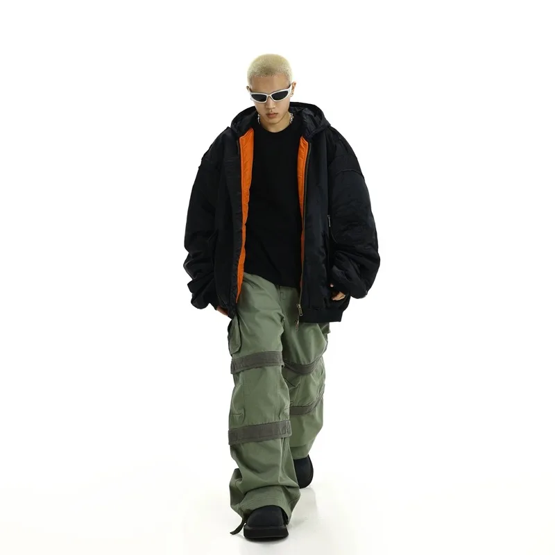 Blouson aviateur rembourré en coton à capuche pour hommes, Parkas surdimensionnés, Streetwear épais, Chaud, Mode Hip Hop, Décontracté, Hiver