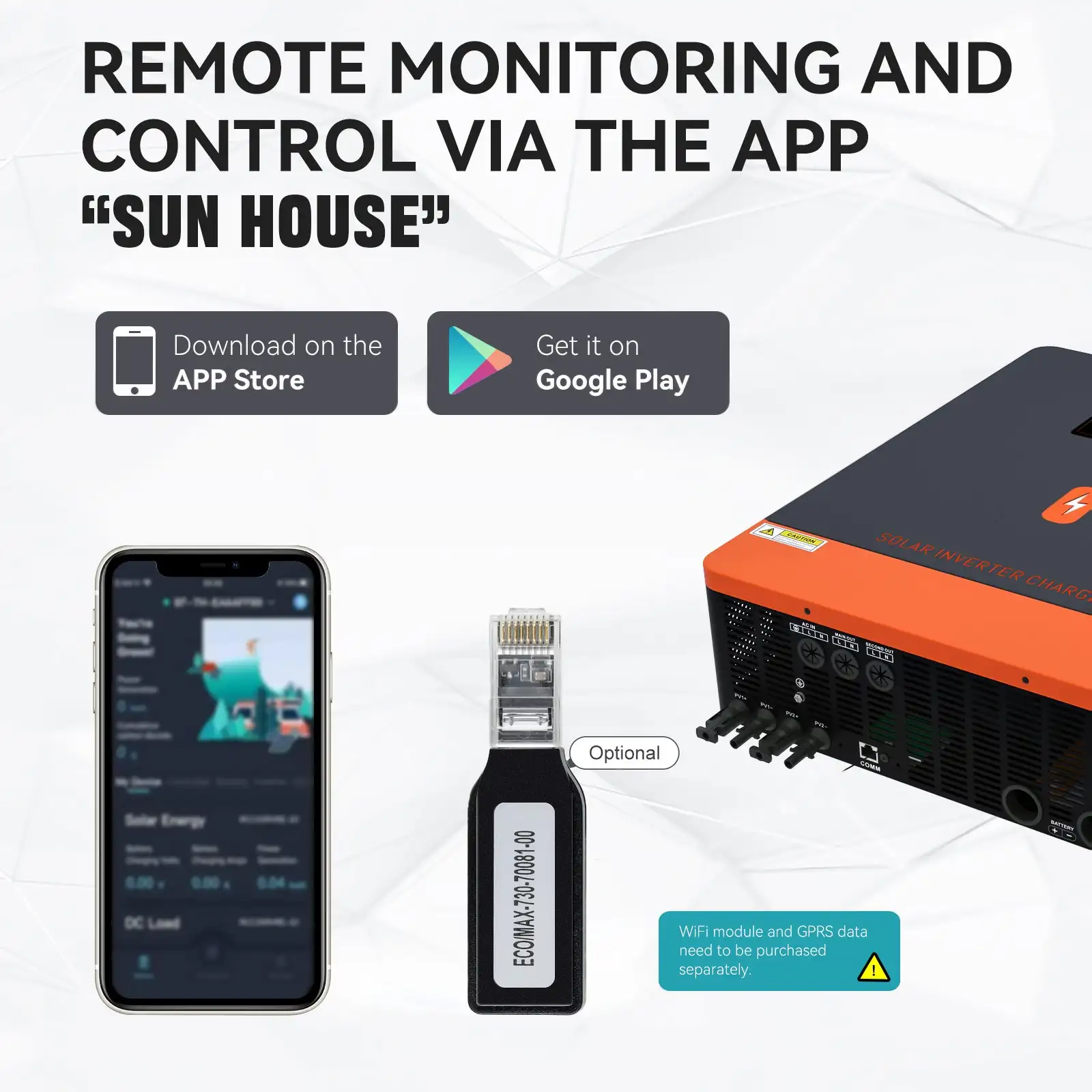 PowMr ECO/MAX 730 WiFi Remote Monitoring Module SUN HOUSE App Remote Control WiFi Adapter Compatible With Various PowMr Solar Inverters