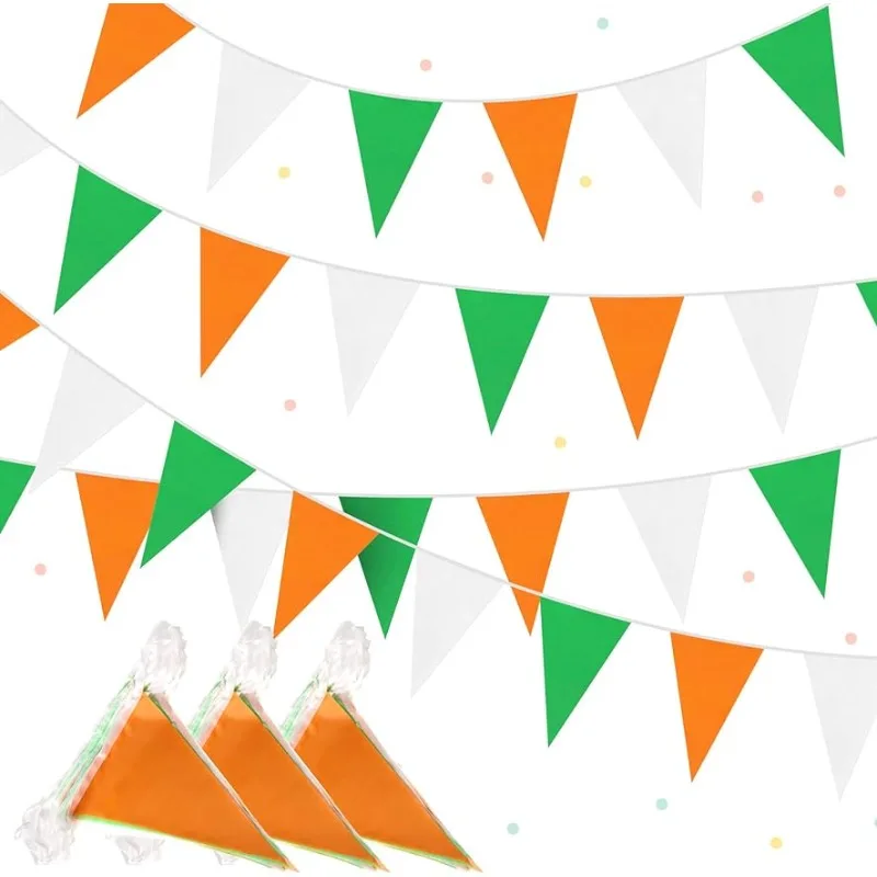 33Ft Green White Orange Big Triangle Flag for Party Decorations Irish Banner Parade Bar Pennants Happy St Patrick's Day Supplies