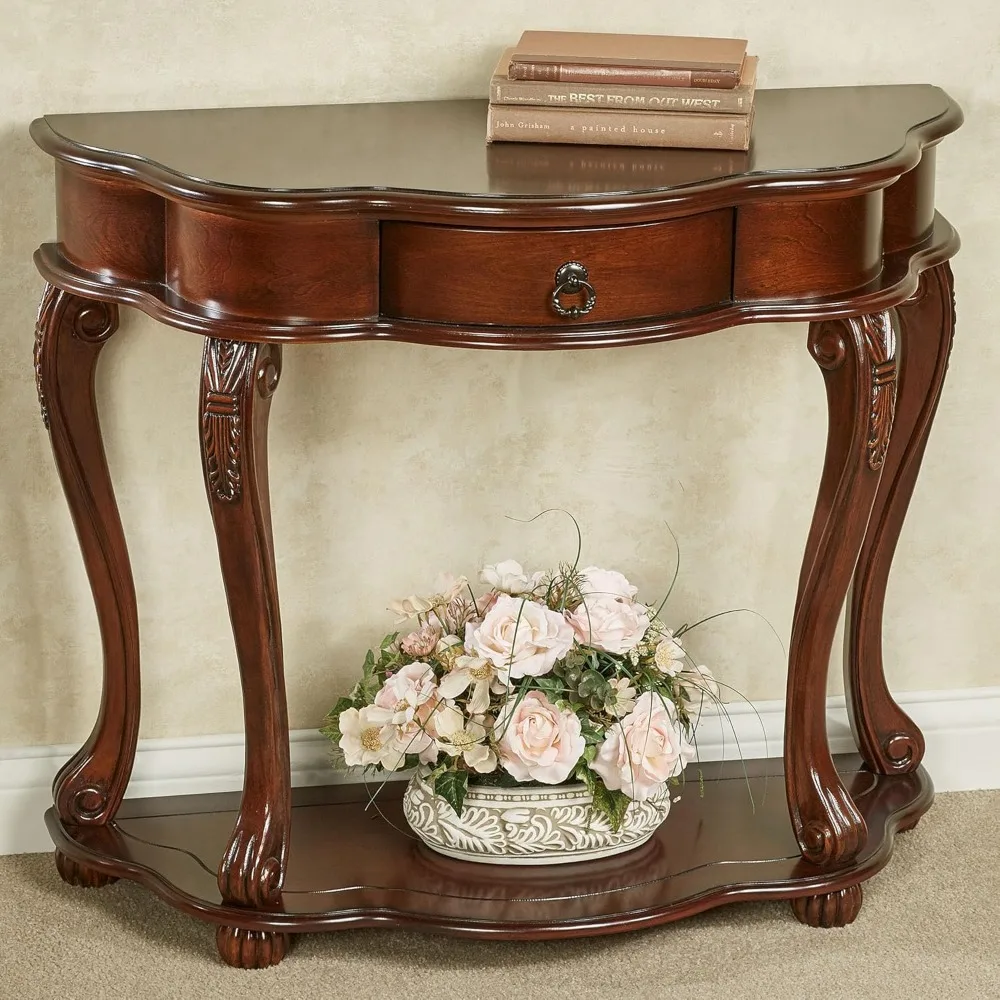 

Eudora Natural Cherry Console Table | Half Round Wooden Vintage Accent | Semi Circle Traditional Style Furniture