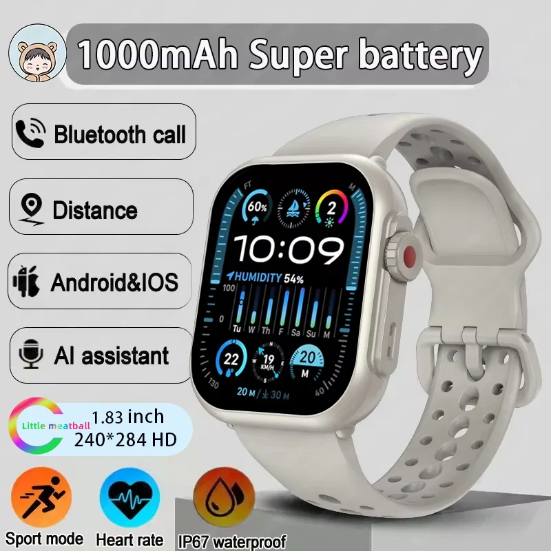 

Little meatball 1000mAh Battery 1.83" HD Display Bluetooth Call IP68 Fitness Tracker Heart Rate Smartwatch for Men Women