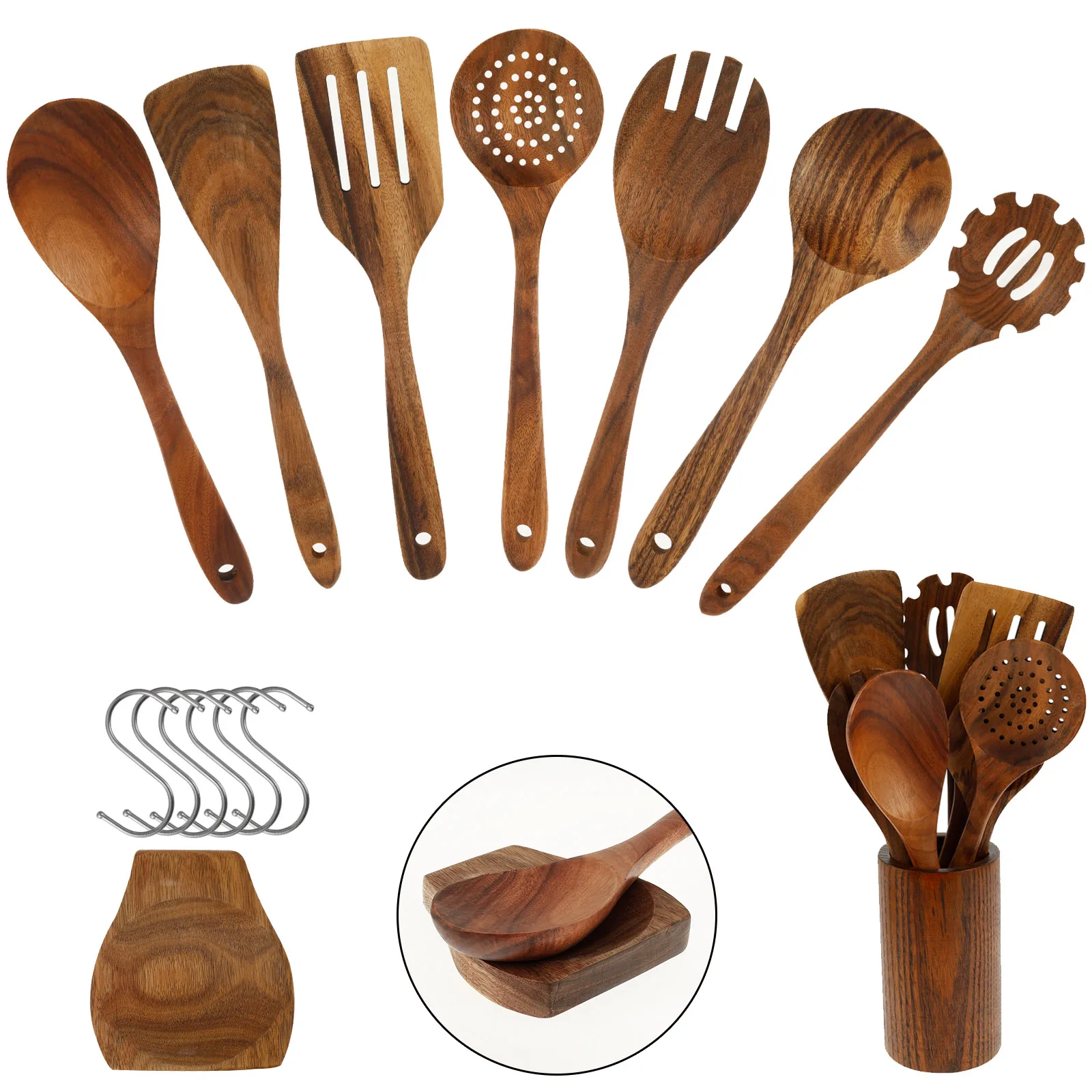 

Wood Utensil Set Kitchen Cooking Utensil Set Practical Cookware Kit for Home Everyday Use Wood Spatula Soup Spoon Cooking Tool