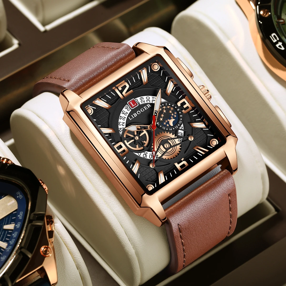 

Винтажные модные мужские часы, лучший бренд, автоматическая дата, большой прямоугольный циферблат, деловые мужские кварцевые часы, календарь времени, подарки