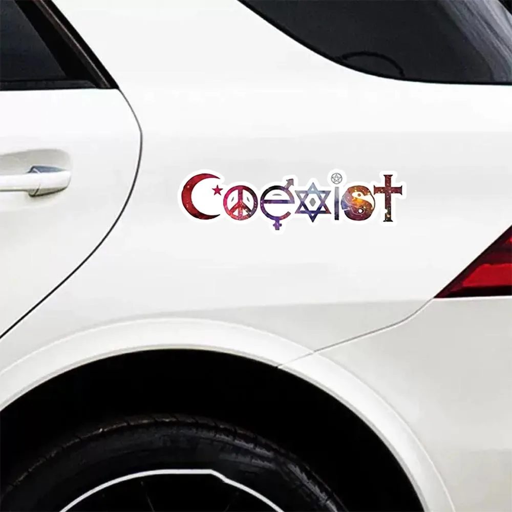 Autocollant Coexist |   Autocollant pour la paix et l'unité mettant en valeur des icônes religieuses et culturelles |   Idéal pour les ordinateurs portables, les bouteilles d'eau, les véhicules