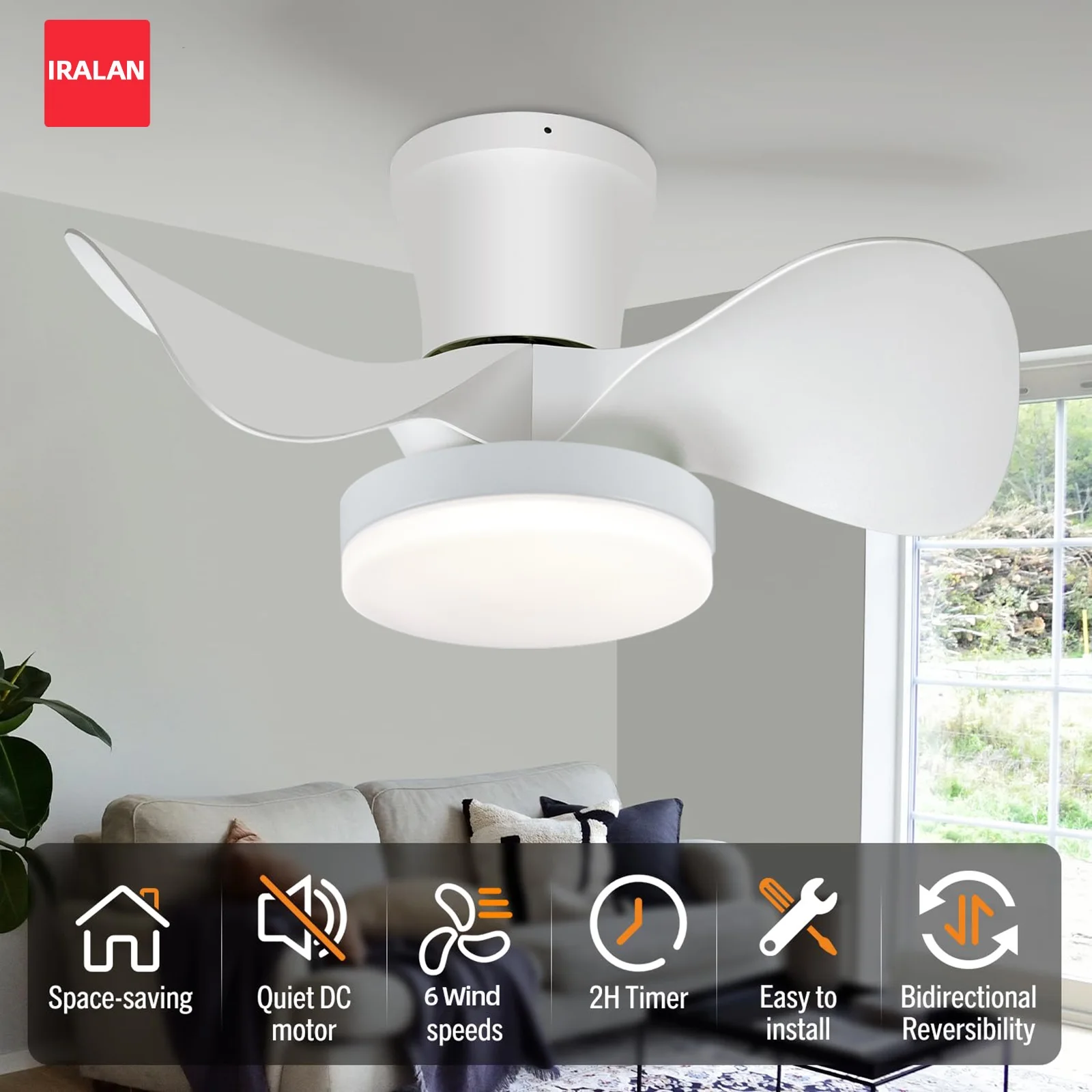 Ventilador de Techo Moderno de 22 Pulgadas con Luz, Control Remoto, Temporizador, Luz de 3 Colores, 6 Velocidades de Viento, Decoración del Hogar, Ventilador LED para Dormitorio Interior