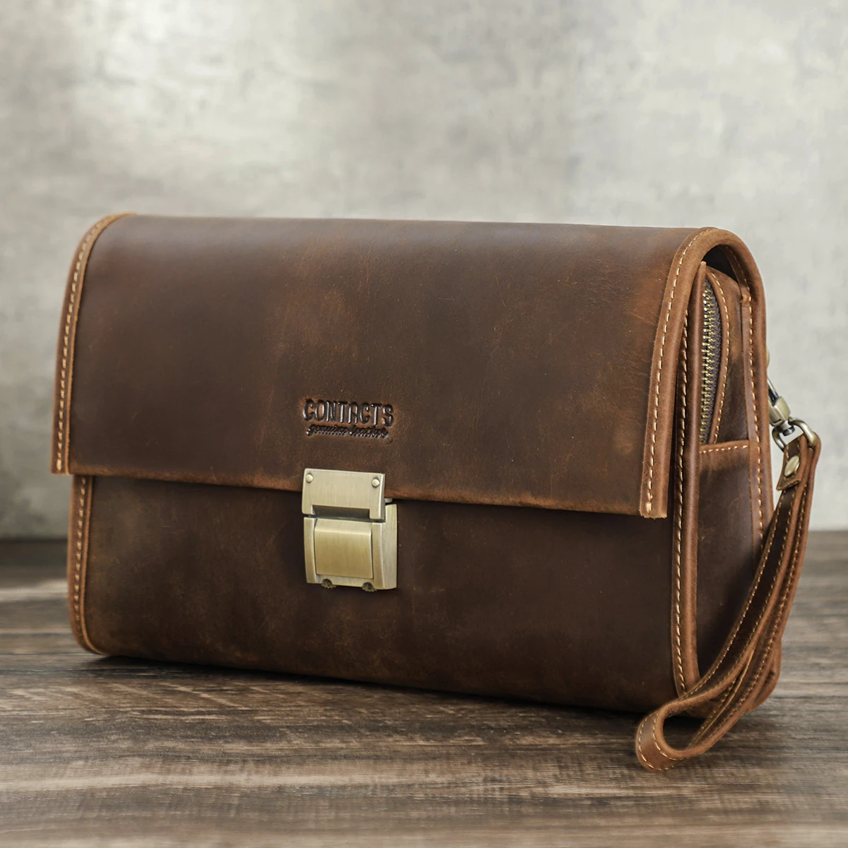 

CONTACT'S Genuine Leather Clutch Bags for Men Security Password Lock Handbags Male Long Wallets Combination Lock Men's Clutches