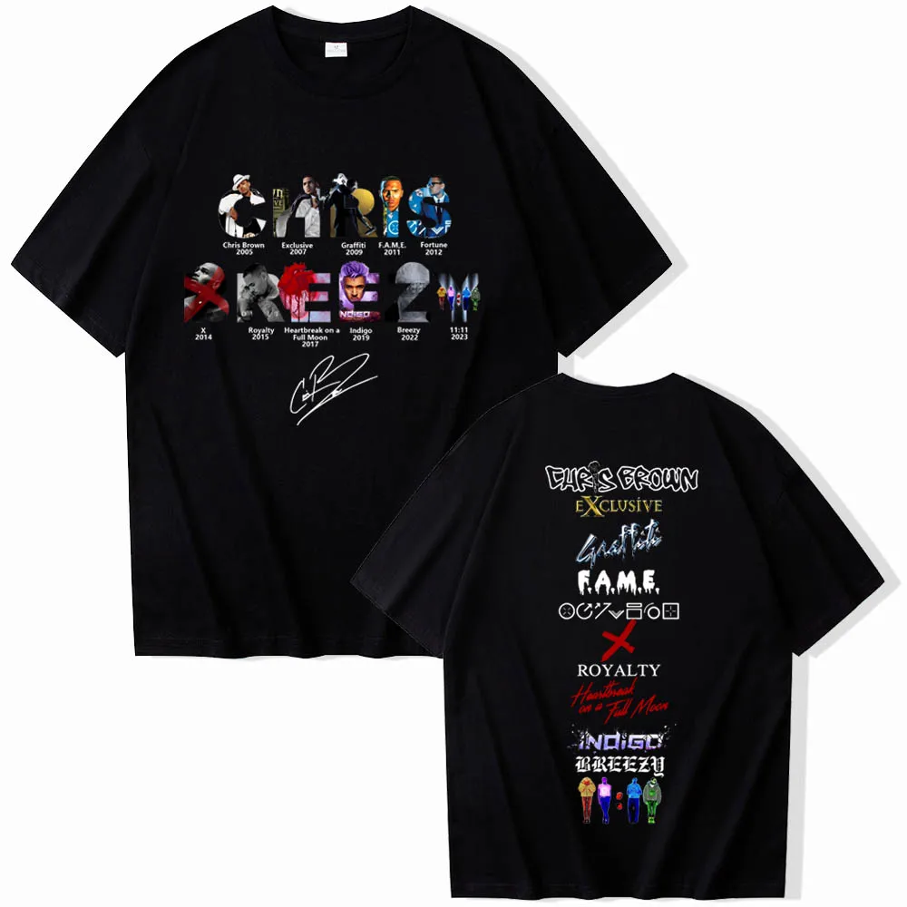 2024 Chris Brown Rapper T-shirts 11:11 Album Series Merch  T-Shirts Unisex Harajuku O-Neck Short Sleeve  Shirts Fans Gift