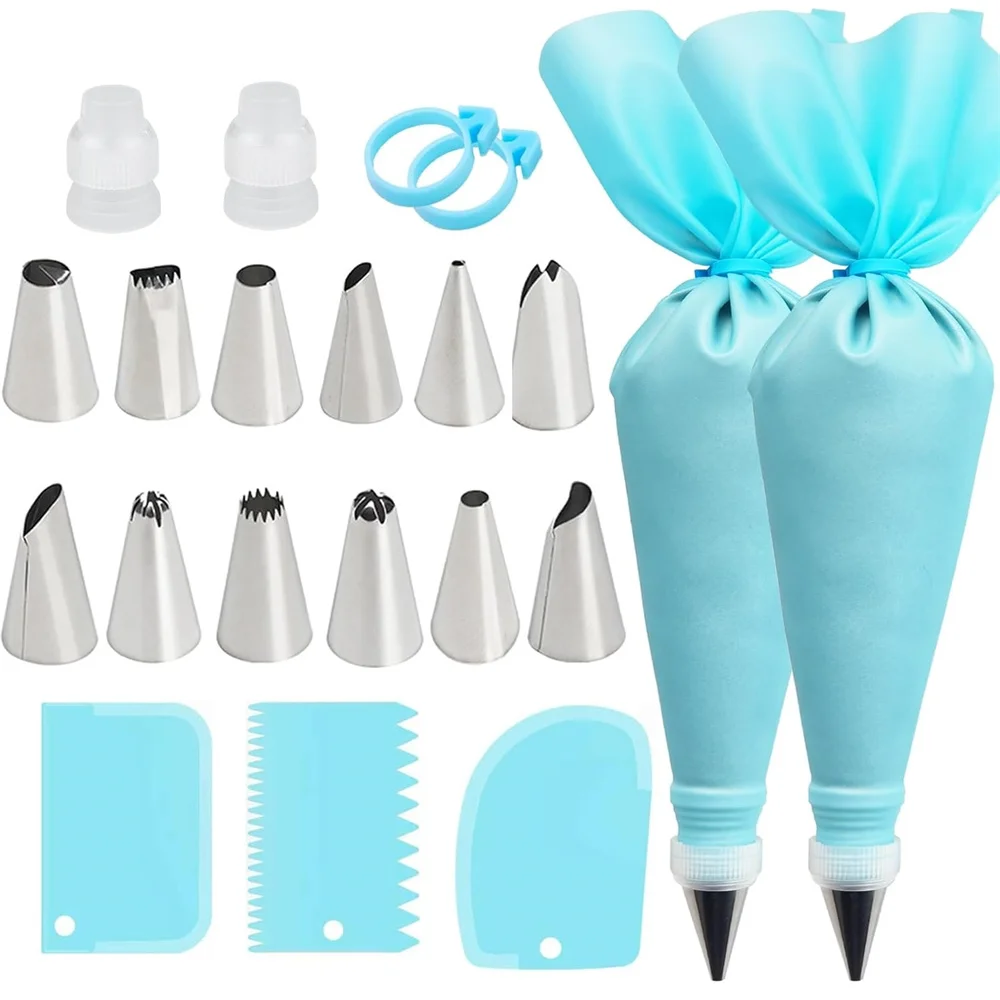 

21PCSPiping Bags and Tips Set Cake DIY Decorating Kit with Stainless Steel Nozzle Reusable Silicone Pastry Cake Decorating Tools