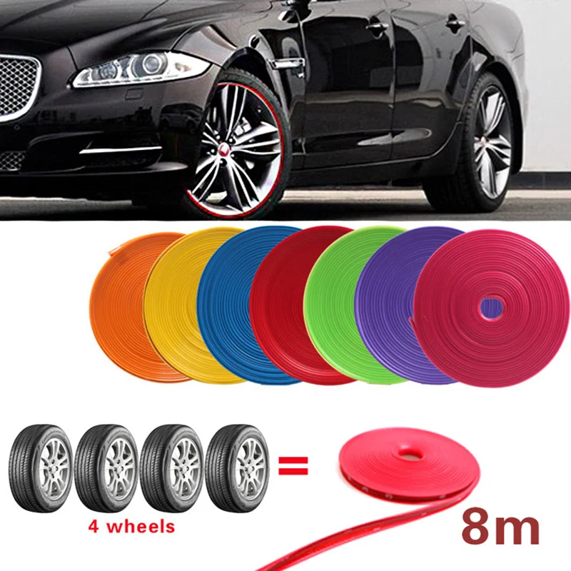 Car wheel protection wheel sticker decorative strip rim tire protection Car Wheel Rims Protectors 8M fits 4 wheels up to 22\