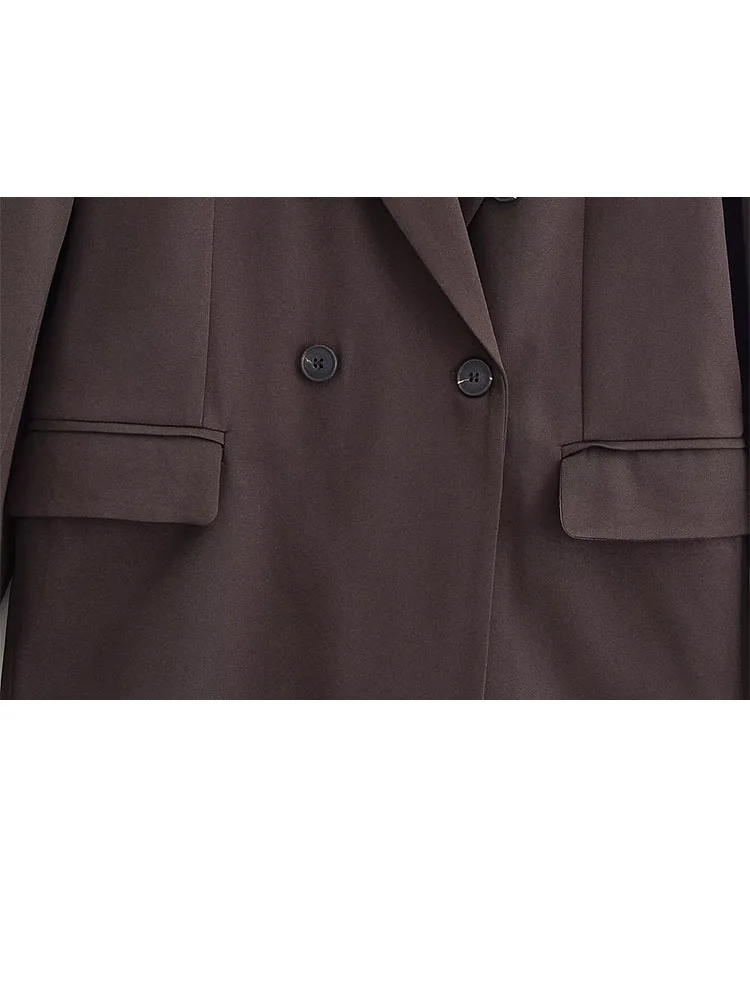 HH femme printemps revers manches longues poche décoration Double boutonnage rétro Blazer + Culottes femme rue mode deux pièces ensemble