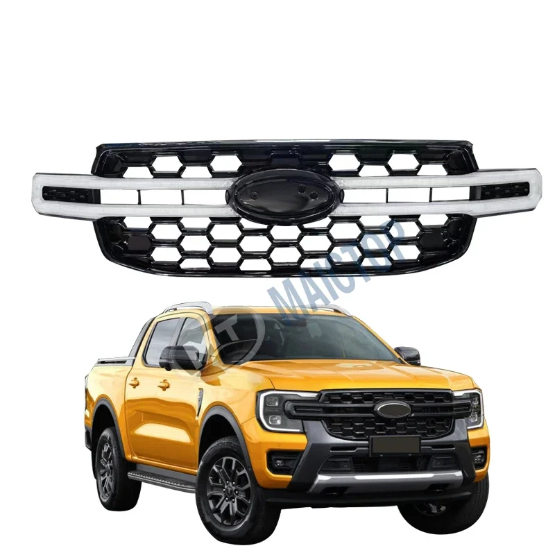 

MAICTOP car accessories abs plastic facelift front bumper grille led light grill for ranger 2022 2023 T9 custom