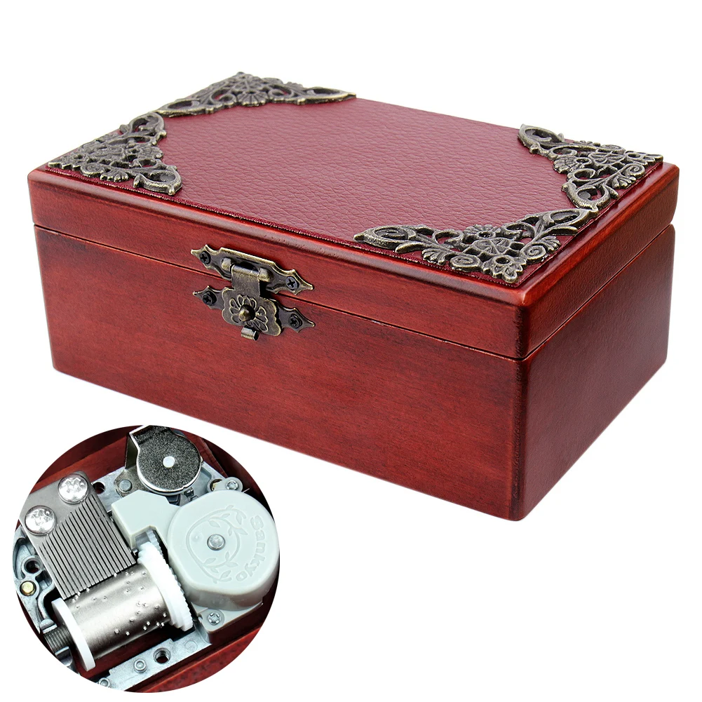 SOFTALK Once Upon a December Red box rectangular customizable music box for birthday, Christmas, and Valentine's Day gifts