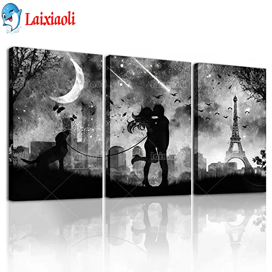 Diamond painting cross stitch Family bedroom wall decoration couple kiss abstract painting Triptych full drill 3 pcs set mosaic