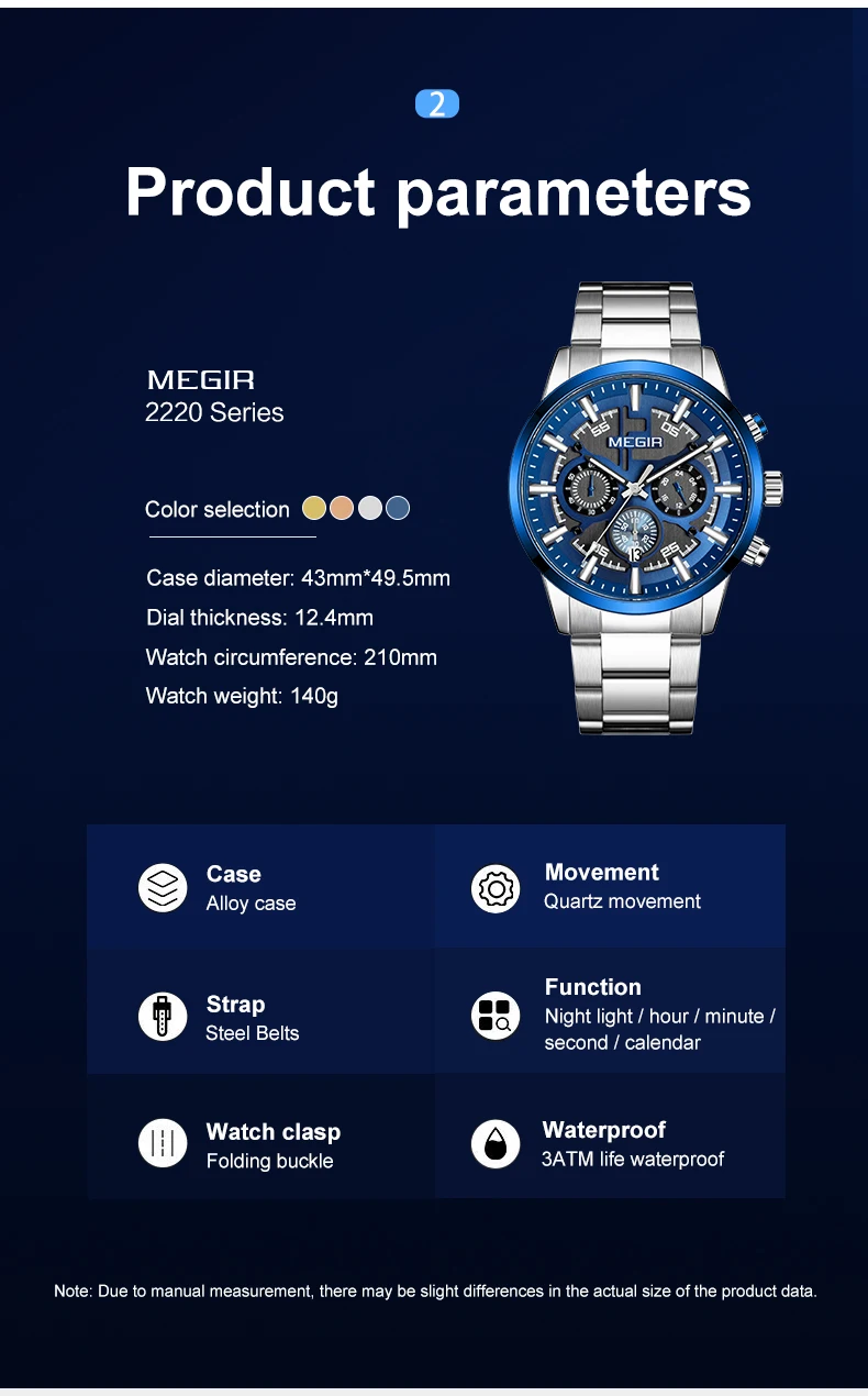 MEGIR Luxury Men Business Watches Calendar Stainless Steel Quartz Wristwatch Clock Casual Chronograph Relogio Masculino 2220