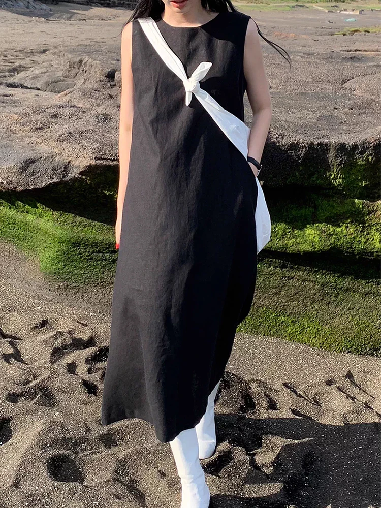 Liangliang mat Pure Color Lin Vest Dr Women Summer New Loose Svel Gonna lunga Coreana Sle Vita ampia