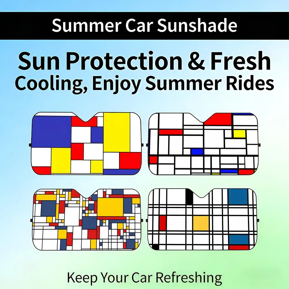 

Geometric Painter PPiet MMondrian Sun Visor Retractable Car Windshield Sun Shade UV