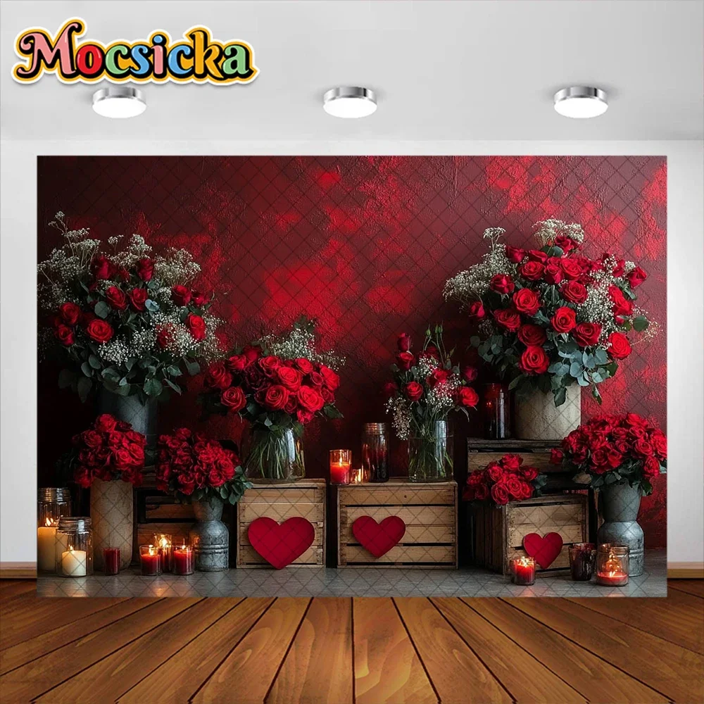 Fondo de fotografía Mocsicka, globo de amor para el Día de San Valentín, decoración de flores rosas, retrato de princesa recién nacido, accesorios de estudio fotográfico