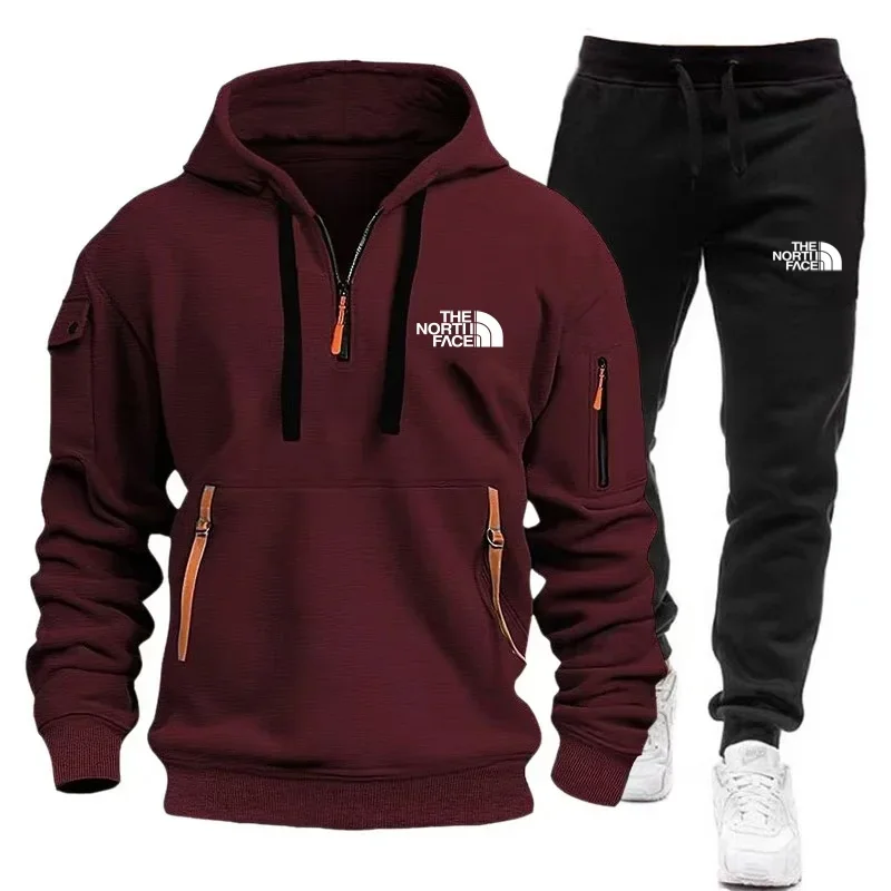 Fashion Sportswear Plus Pants Sweatshirts Fleece Zipper Two Size Men\'s Set Hoodie Tracksuit Piece zipper hoodie S-3XL