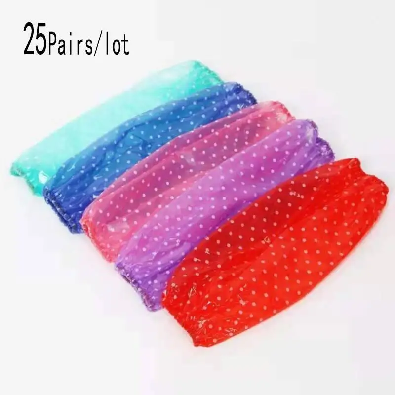 

25Pairs/Lot Waterproof Oversleeves With Dots PVC Antifouling Sleeves Cuffs Household Cleaning Kitchen Tools 5 Colors