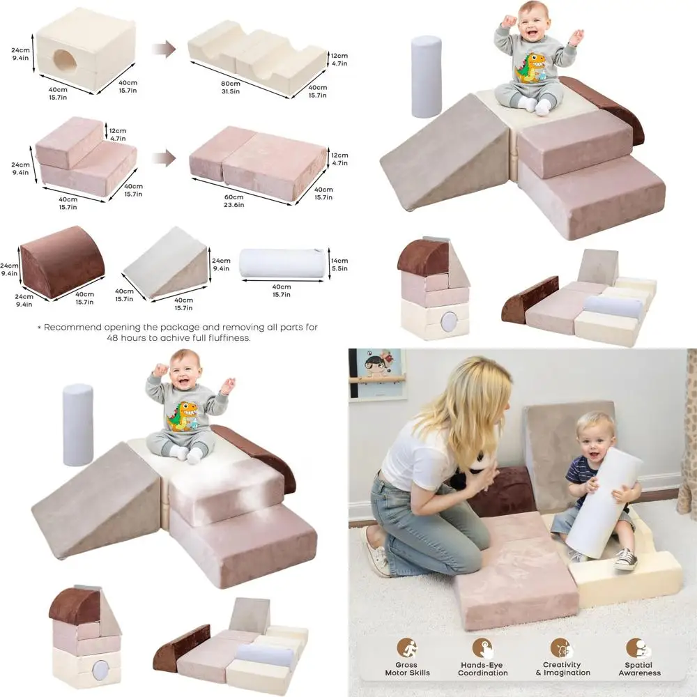 ชุดบล็อกโฟมปีนป่ายสำหรับเด็กเล็ก 5 ชิ้น พร้อมทรงกระบอก ยิมเล่นในร่มแบบพับได้สำหรับการคลานและการเล่นแบบแอคทีฟ (สีน้ำเงิน, สีเทา)