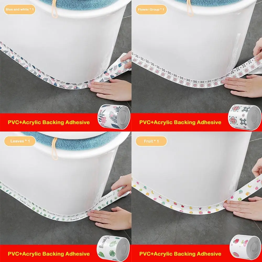Cinta de calafateo impermeable, cinta de sellado autoadhesiva de PVC para fregadero, Protector de borde de inodoro con impresión a prueba de moho para encimera de baño