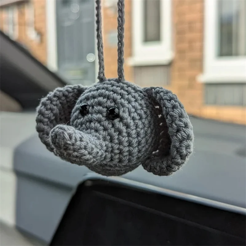 

Cross-border sales Handmade crocheted Long nose and big ears elephant Car pendant For Car rearview mirror hanging pendant