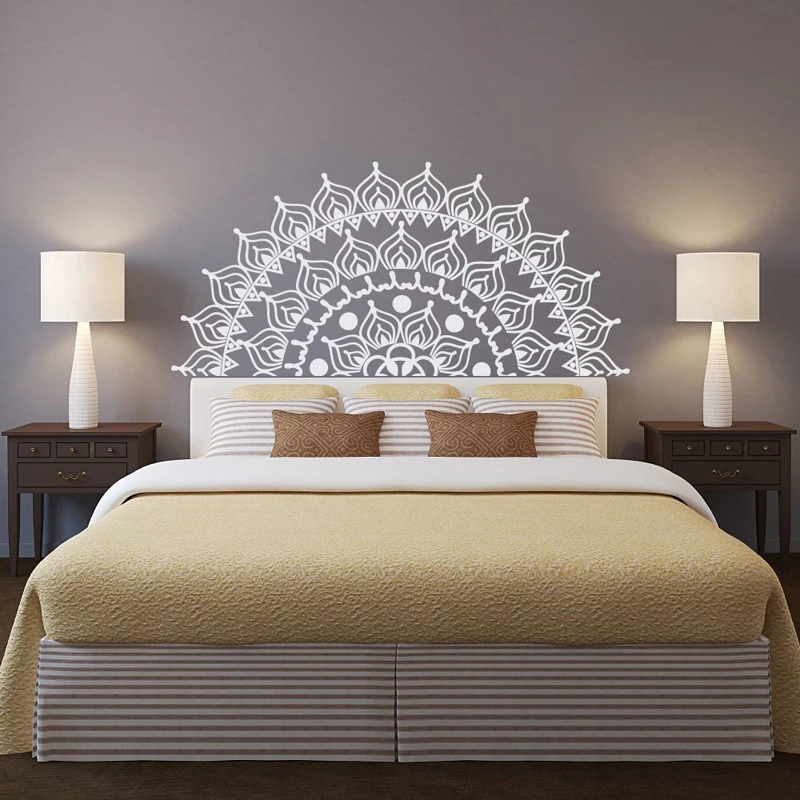 Half Mandala Wall Decal Headboard - Removable Wall Decals Bedroom Stickers, Mandala Wall Art Meditation Room Bohemian Gypsy MT34