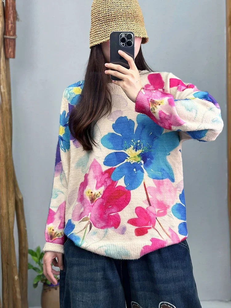 Max LuLu Fashion Design Luxury Pullover Spring Womens Printed Loose Warm O Neck Sweaters Ladies Classic Leisure Floral Jumpers