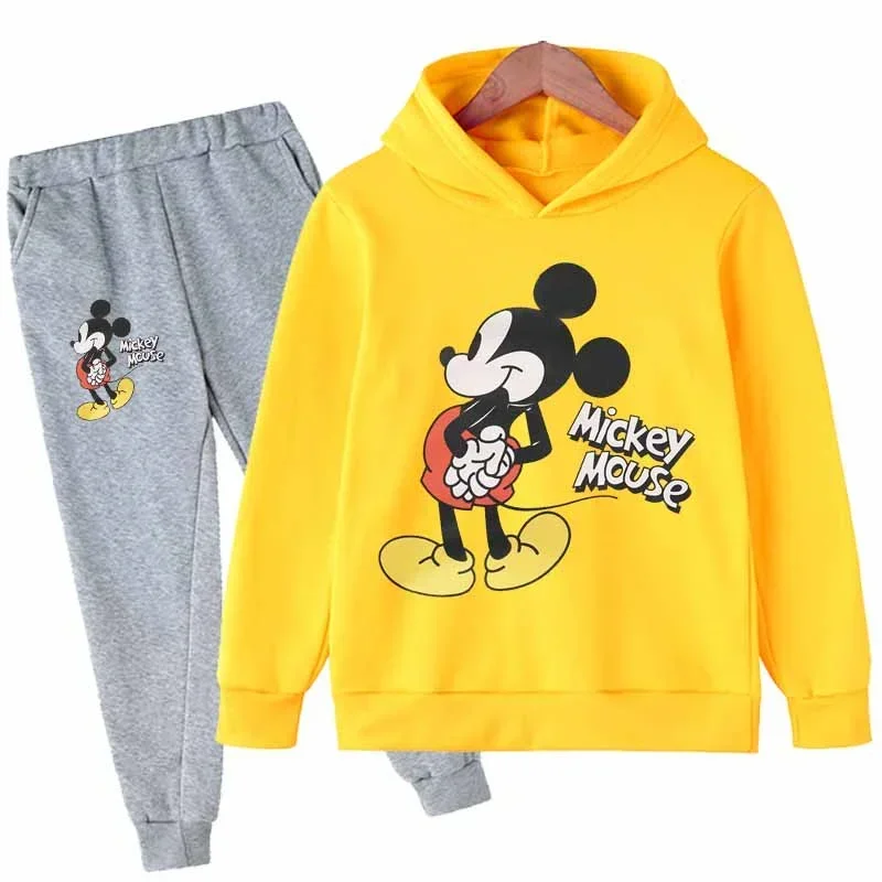 

New Mickey Minnie Mouse Suit Long Sleeve Cartoon Hoodies Long Pants 2pcs Set Children and Adults Sports Clothing Casual Outfits