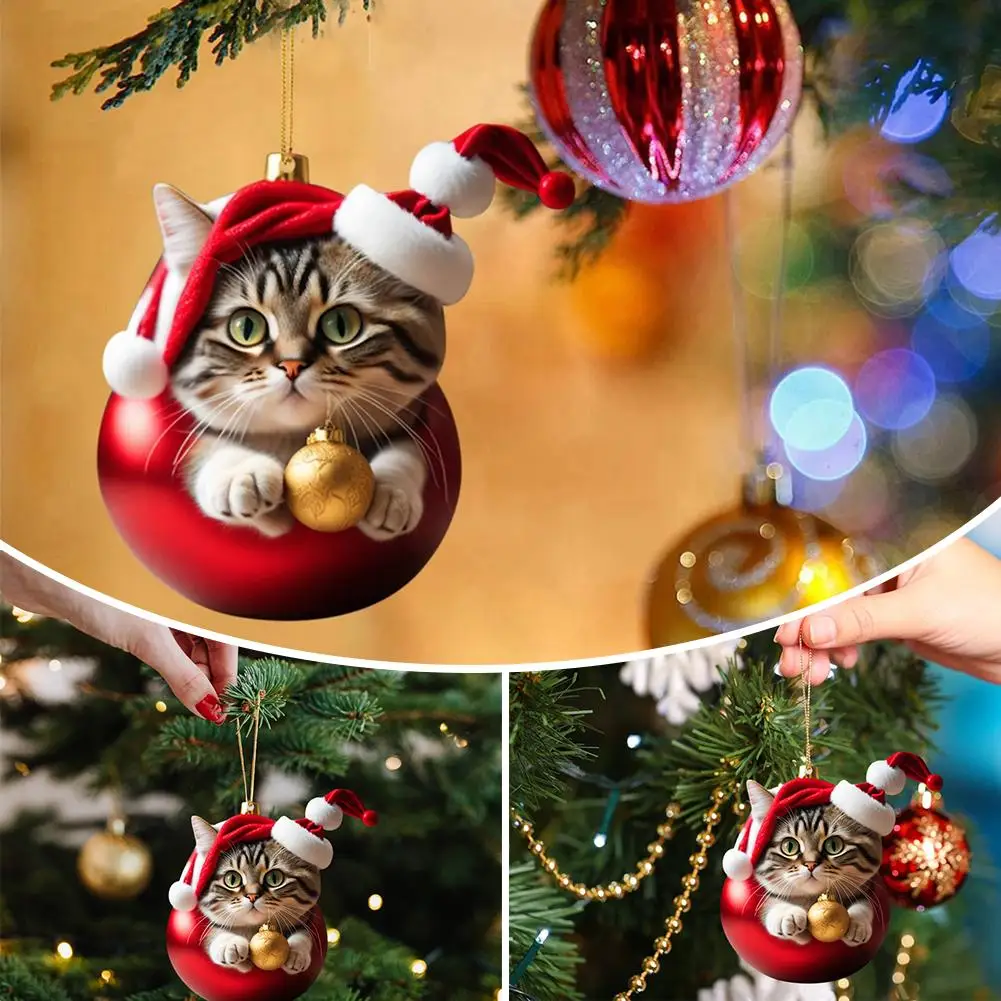 1pcs Christmas Tree Cat Ornament Super Cute 10 Style Holiday Ornament Hat Cat Decoration Car Home Christmas Gift Acrylic N5V1