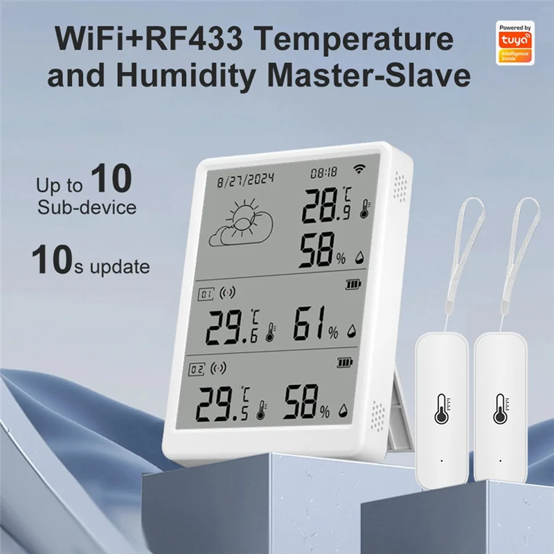

A92Z Tuya Wi-Fi метеостанция цифровой прогноз экрана 10 датчиков Wi-Fi + RF433, термометр, гигрометр, поддержка голосового управления