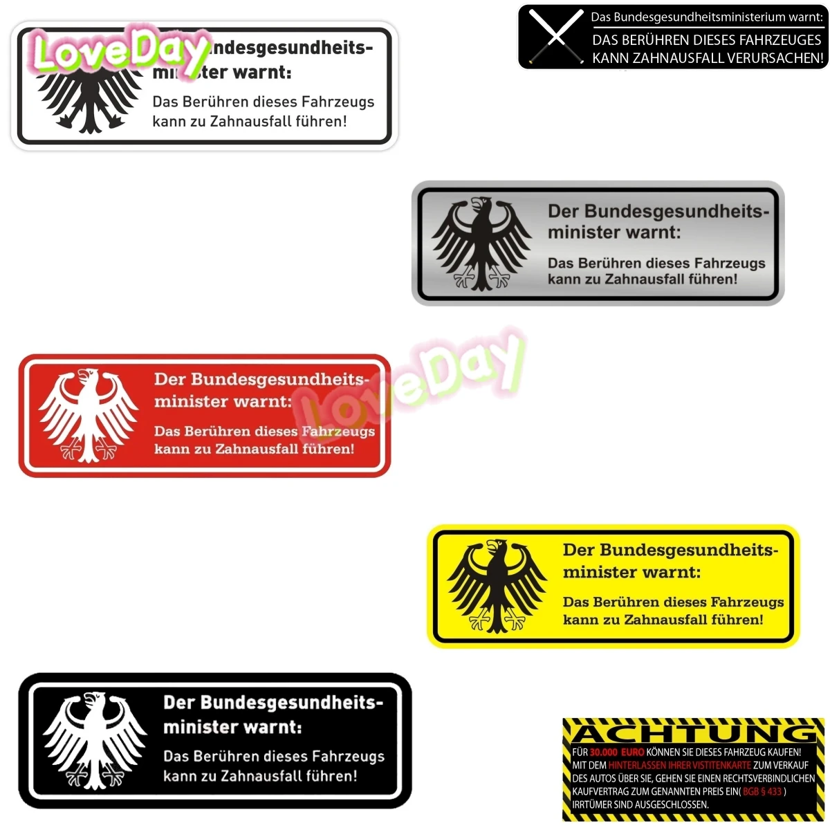 

Set Das Bundesgesundheitsministerium Warnt Aufkleber Warning Car Sticker Auto Achtung Kaufvertrag Tickethalter Haters Aufkleber
