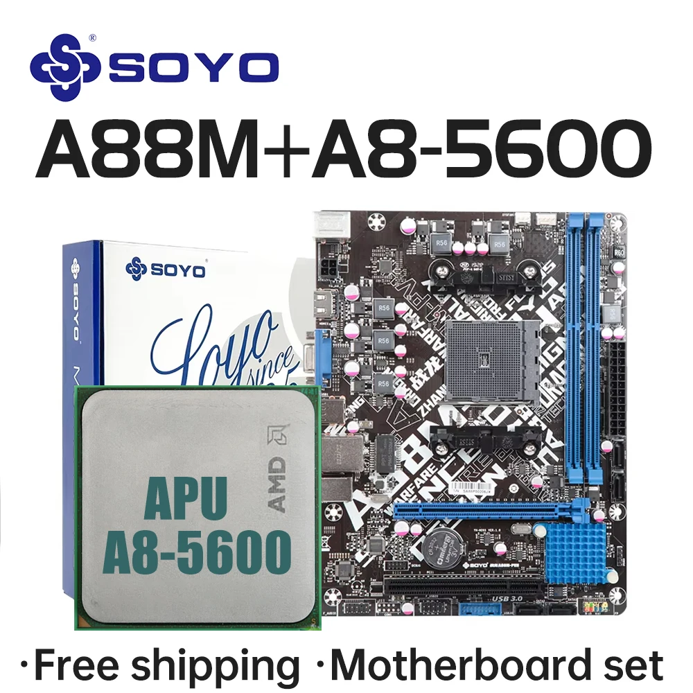 SOYO Mainboard A88M with A8-5600 CPU Computer components Game Motherboard set Support DDR3 SATA3 AMD CPU FM2+/FM2 Processor