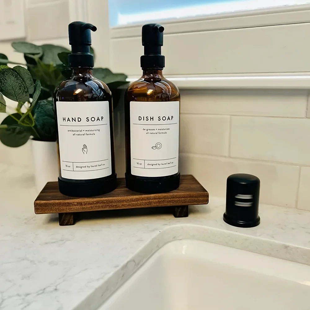 Wooden Bathroom Tray Pedestal Stand Farmhouse Bathroom Decor Decorative Wooden Riser Kitchen Soap Dish Holder for Vanity Counter