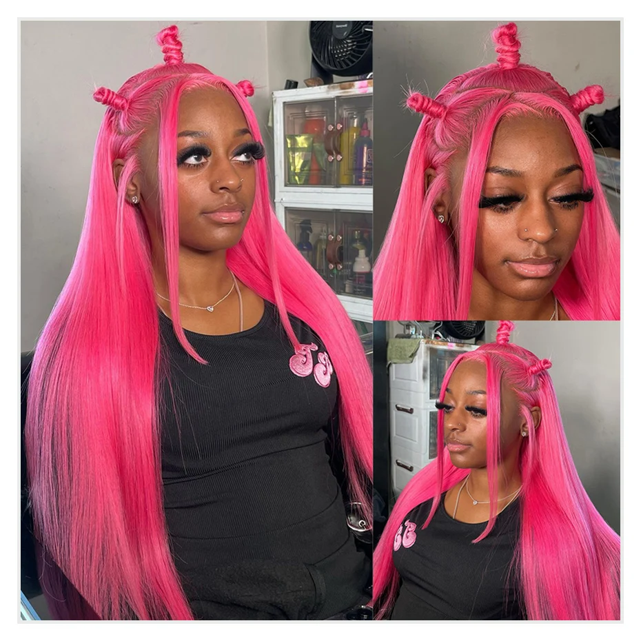 Hot Pink Wig Straight Human Hair Wig Brazilian Raw 13X6 Hd Lace Frontal Wig 613 Blonde Lace Front Wigs For Women 200 250 Density image 3